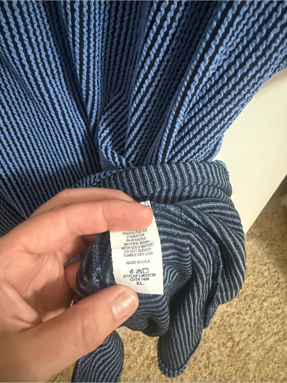 Blue Ribbed Knit Shift Dress - Picture 2 of 2